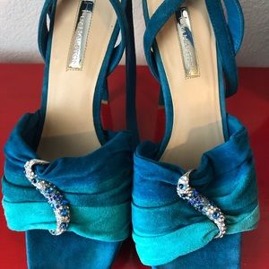 Multi-blue colored suede H by Halston stilettos.